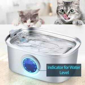 Vekonn Cat Water Fountain Stainless Steel, 0.8gal/108oz Pet Water Fountain with Water Level Indicator and 3 Filters, Cat Fountain with Quiet Pump Ideal for Cats, Dogs and Multi-pet households