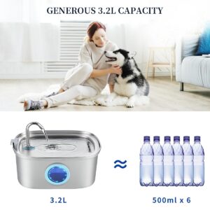 Vekonn Cat Water Fountain Stainless Steel, 0.8gal/108oz Pet Water Fountain with Water Level Indicator and 3 Filters, Cat Fountain with Quiet Pump Ideal for Cats, Dogs and Multi-pet households