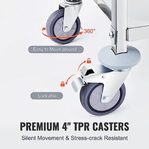 VEVOR Stainless Steel Cart, 3 Layers Lab Utility Cart 400 lbs Weight Capacity, Medical Cart with Lockable Universal Wheels, for Lab, Clinic, Kitchen, Salon