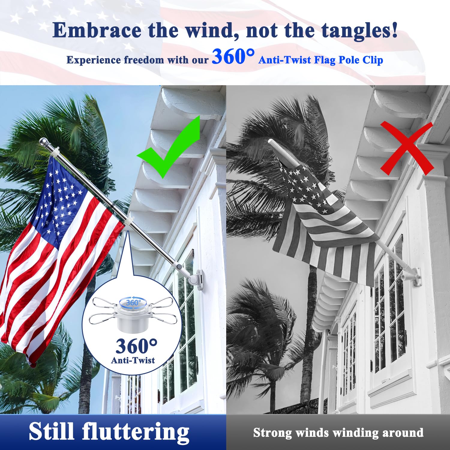 PHITRIC 5 FT Flag Pole, Tangle Free Spinning Stainless Steel Weather Resistant Rustproof Flagpole for 3x5 Sports Fan Outdoor Flags 1" Dia Flag Poles for Outside House, Wall-Mounted (Without Bracket)