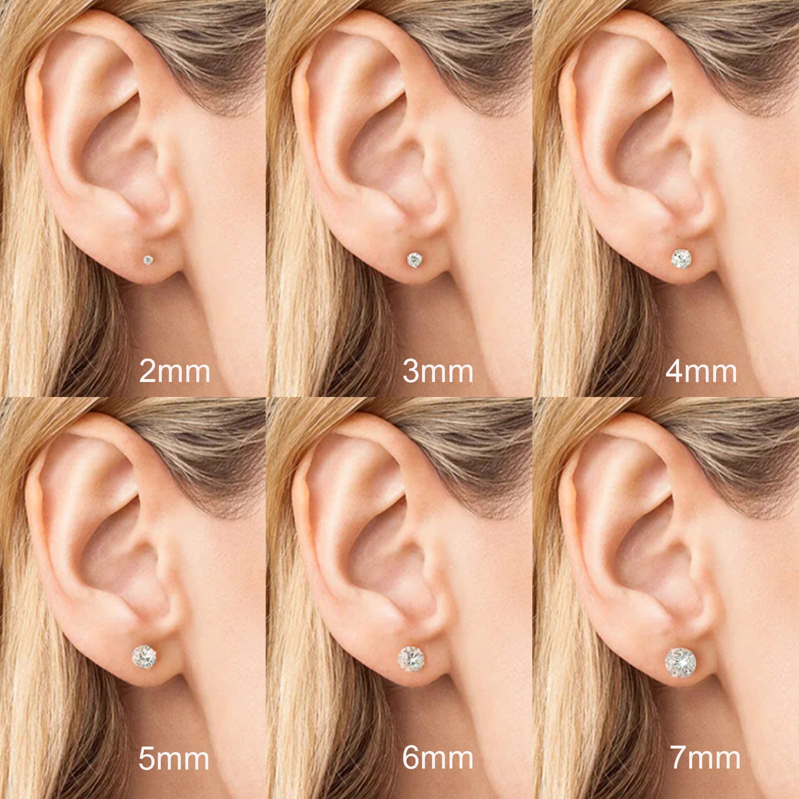 Threadless Flat Back Stud Earrings, 6 Pairs Titanium Hypoallergenic Earrings for Women Men, Cubic Zirconia Silver Gold Stud Earrings Surgical Stainless Steel Stud Earrings Set for Cartilage 2-8mm,