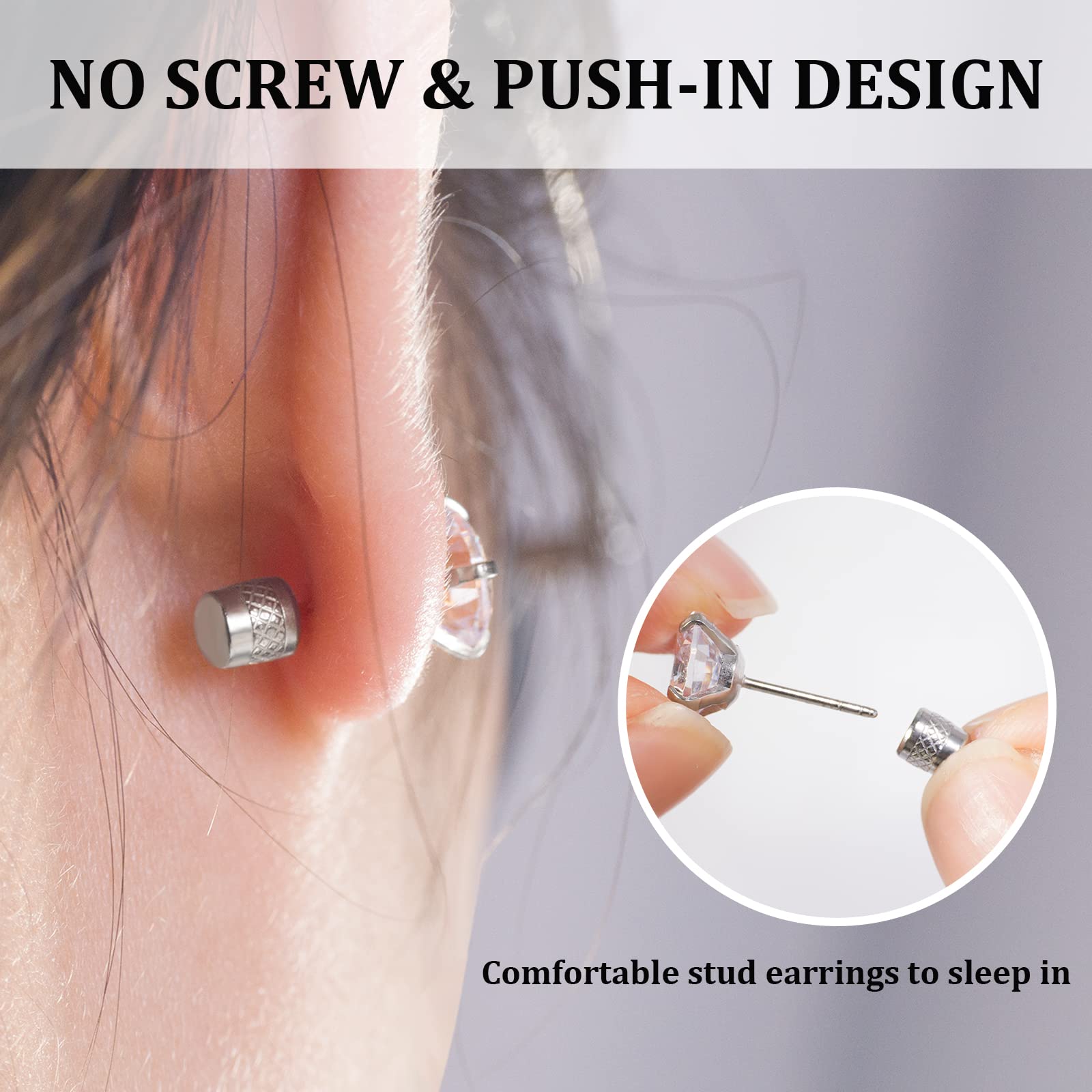 Threadless Flat Back Stud Earrings, 6 Pairs Titanium Hypoallergenic Earrings for Women Men, Cubic Zirconia Silver Gold Stud Earrings Surgical Stainless Steel Stud Earrings Set for Cartilage 2-8mm,