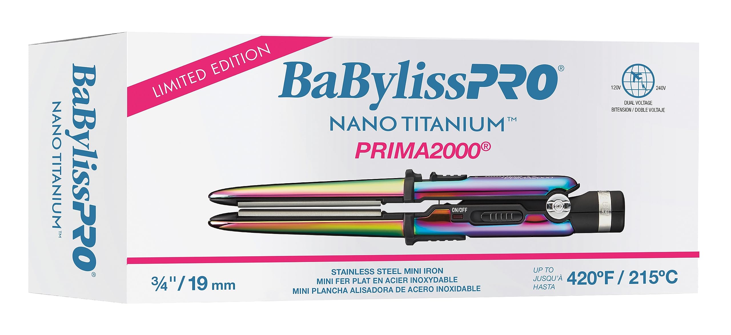 BaBylissPRO Limited Edition Prima2000 - 3/4" / 19mm Stainless Steel Mini Iron