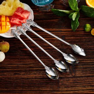 KEAWELL Luxurious 9 Inch Long Iced Tea Spoon Set - 4 Pieces - Gorgeous Design with Exceptional Mirror Polished Finish - 18/10 Stainless Steel- Perfect for Tall Glasses, Cocktails (Silver)