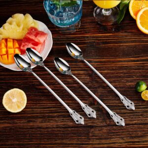 KEAWELL Luxurious 9 Inch Long Iced Tea Spoon Set - 4 Pieces - Gorgeous Design with Exceptional Mirror Polished Finish - 18/10 Stainless Steel- Perfect for Tall Glasses, Cocktails (Silver)