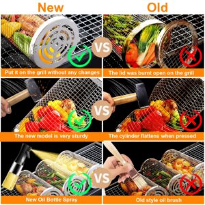 Rolling Grilling Baskets Outdoor Accessories Stainless Steel Cylinder Tubes Vegetable Cage Veggie Grill Bbq Basket Nets Veggies Barbecue Round Net Cylinders Barbeque Kabob Fish Meat Gear Gift （2pcs）