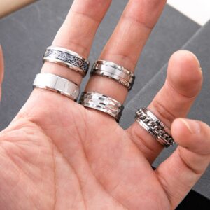 YOVORO 9Pcs Stainless Steel Band Rings for Men Women Fidget Anxiety Relief Rings Spinner Ring Wedding Promise Rings Set S10