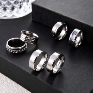 YOVORO 9Pcs Stainless Steel Band Rings for Men Women Fidget Anxiety Relief Rings Spinner Ring Wedding Promise Rings Set S10