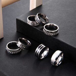 YOVORO 9Pcs Stainless Steel Band Rings for Men Women Fidget Anxiety Relief Rings Spinner Ring Wedding Promise Rings Set S10