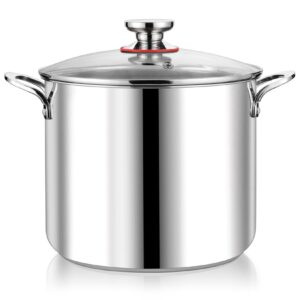 p&p chef 12 quart stainless steel stockpot with glass lid, extra large stock cooking pot cookware for induction gas electric stoves, visible lid & measuring markings, heavy duty & dishwasher safe