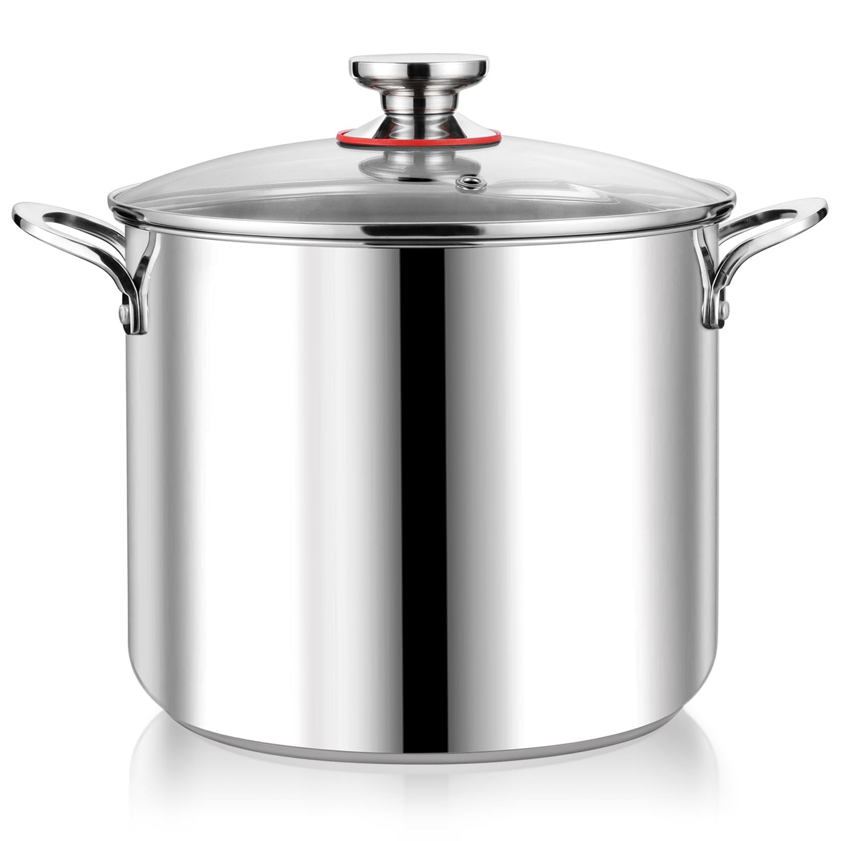 P&P CHEF 12 Quart Stainless Steel Stockpot with Glass Lid, Extra Large Stock Cooking Pot Cookware for Induction Gas Electric Stoves, Visible Lid & Measuring Markings, Heavy Duty & Dishwasher Safe