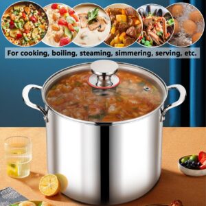 P&P CHEF 12 Quart Stainless Steel Stockpot with Glass Lid, Extra Large Stock Cooking Pot Cookware for Induction Gas Electric Stoves, Visible Lid & Measuring Markings, Heavy Duty & Dishwasher Safe