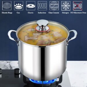 P&P CHEF 12 Quart Stainless Steel Stockpot with Glass Lid, Extra Large Stock Cooking Pot Cookware for Induction Gas Electric Stoves, Visible Lid & Measuring Markings, Heavy Duty & Dishwasher Safe