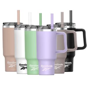 reebok stainless steel tumbler with lifestyle design - 40oz tumbler with handle - double wall tumbler vacuum insulated - leak proof tumbler for men & women (purple)