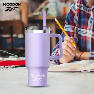 Reebok Stainless Steel Tumbler With Lifestyle Design - 40oz Tumbler With Handle - Double Wall Tumbler Vacuum Insulated - Leak Proof Tumbler For Men & Women (Purple)