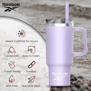 Reebok Stainless Steel Tumbler With Lifestyle Design - 40oz Tumbler With Handle - Double Wall Tumbler Vacuum Insulated - Leak Proof Tumbler For Men & Women (Purple)