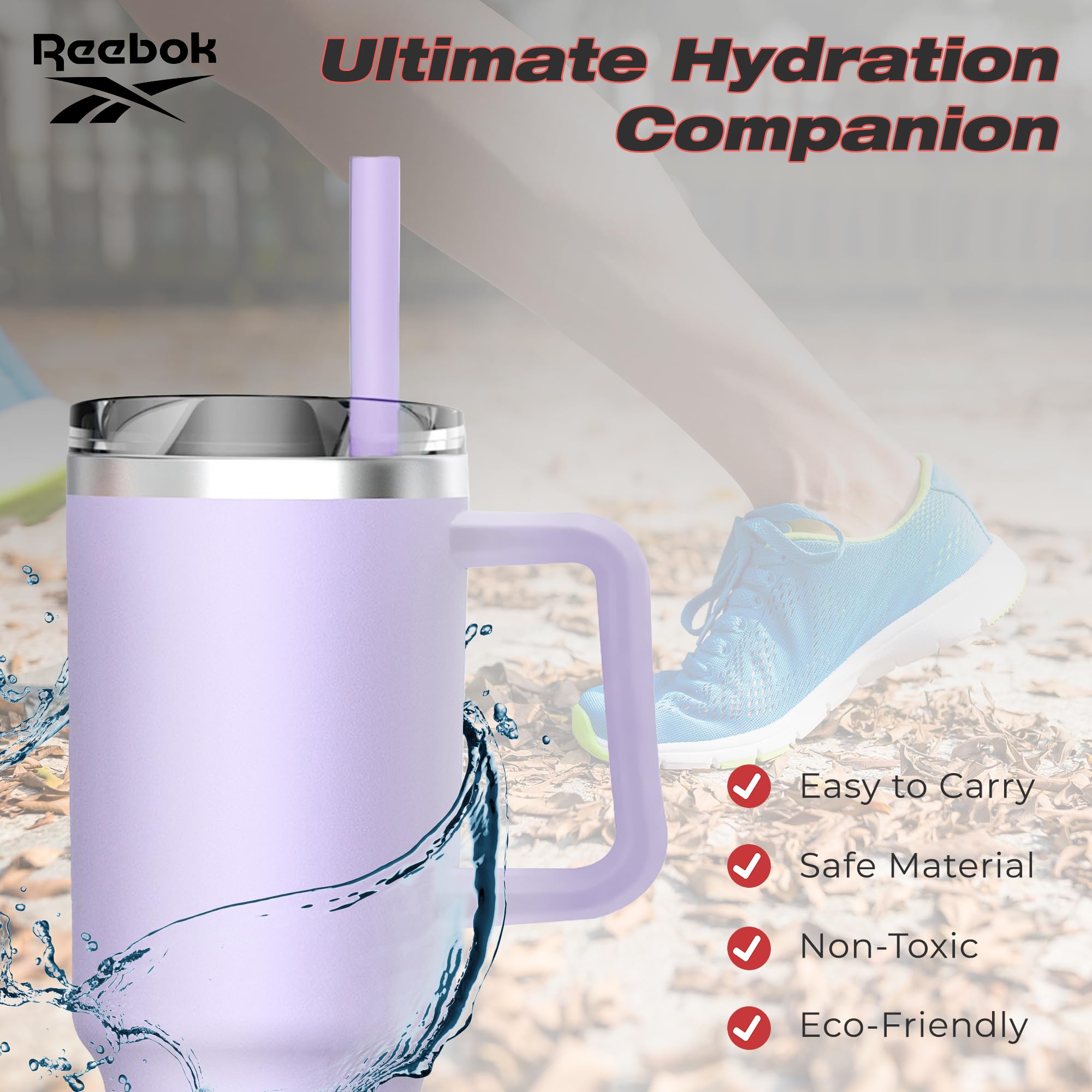 Reebok Stainless Steel Tumbler With Lifestyle Design - 40oz Tumbler With Handle - Double Wall Tumbler Vacuum Insulated - Leak Proof Tumbler For Men & Women (Purple)