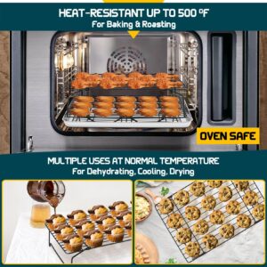 5-Tier Nonstick Cooling Racks, P&P CHEF Stackable Baking Rack Set for Cooking Roasting, Oven Safe & Easy Clean, Stainless Steel Core & Durable, 15” x 10”, Rectangle, Black