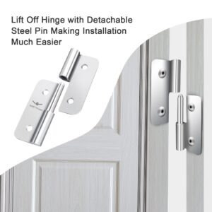 2.5 Inch Lift Off Hinges, 304 Stainless Steel Small Slip Joint Flag Hinges, Removable Hinges for Wooden Metal Doors, Cabinet Doors, Metal Boxes and More (Left Handed, 4 PCS)