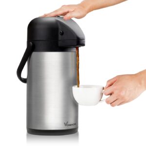 64 oz airpot coffee dispenser with pump, insulated thermal coffee carafe - stainless steel hot beverage dispenser - thermos urn for hot/cold water, drink dispenser for parties