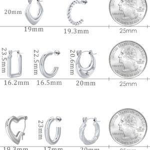 Jannisa Women's 8 Pairs Hypoallergenic Stainless Steel Chunky Silver Hoop Earrings Set, Gold Earrings for Women, Trendy Jewelry Earrings for Daily Wear