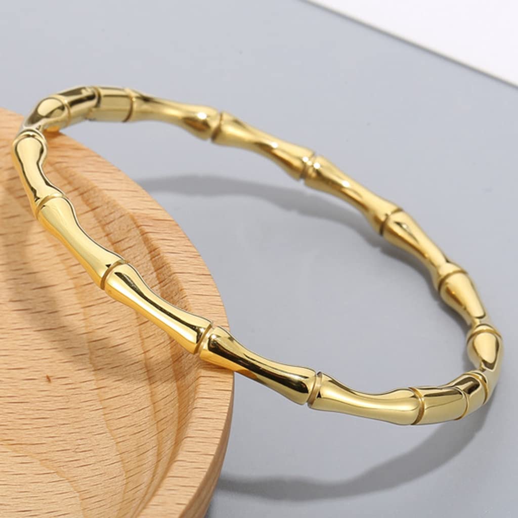 Jude Jewelers Stainless Steel Bamboo Style Classic Plain Open Clasp Bangle Bracelet (Gold)