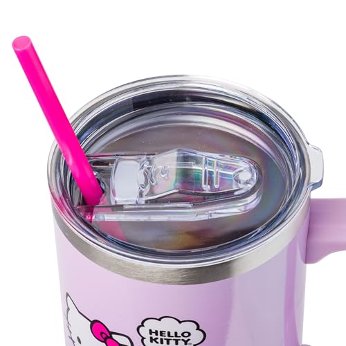 Silver Buffalo Sanrio Hello Kitty Spring and Summer Flowers Rainbow Stripes Stainless Steel Tumbler with Handle and Straw, Fits in Standard Cup Holder, 40 Ounces