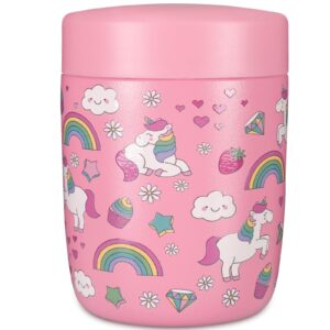 charcy 9oz stainless steel vacuum insulated kids food jar - soup thermo for hot & cold food - pink rainbow mermaid