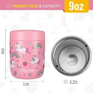 Charcy 9oz Stainless Steel Vacuum Insulated Kids Food Jar - Soup Thermo for Hot & Cold Food - Pink Rainbow Mermaid