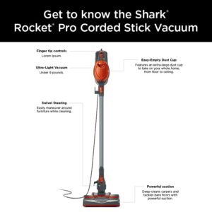 Shark HV302 Rocket Pet Corded Stick Vacuum, Lightweight with Swivel Steering for Carpets & Hard Floors, Converts to Hand Vacuum, Includes Crevice Tool, Pet Multi-Tool & Precision Duster, Orange