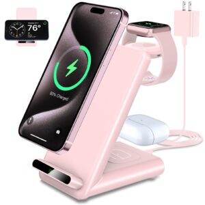 wireless charging station,3 in 1 wireless charging stand made for apple watch ultra 9 8 7 6 se 5 4 3,fast wireless charger made for iphone 15/plus/pro max/14/13/12/11/x,for airpods pro(with adapter)