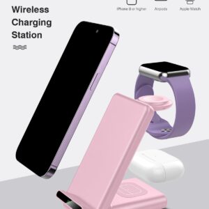 Wireless Charging Station,3 in 1 Wireless Charging Stand Made for Apple Watch Ultra 9 8 7 6 SE 5 4 3,Fast Wireless Charger Made for iPhone 15/Plus/Pro Max/14/13/12/11/X,for AirPods Pro(with Adapter)