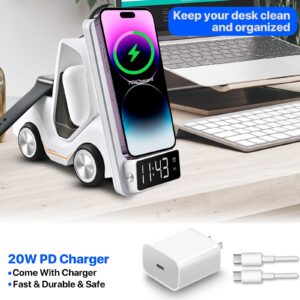 Diecallan 5 in 1 Wireless Charging Station 20W Adapter Fast Wireless Charging Apple Devices for iPhone 15/14/13/12 Series for AirPods Pro/3/2 for Apple Watch/iWatch Support Alarm Clock Night Light