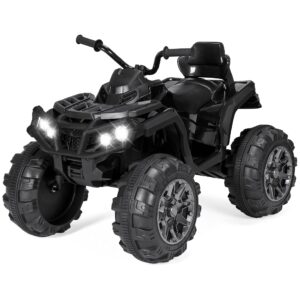 best choice products 12v kids ride-on electric atv, 4-wheeler quad car toy w/bluetooth audio, 3.7mph max speed, treaded tires, led headlights, radio - black