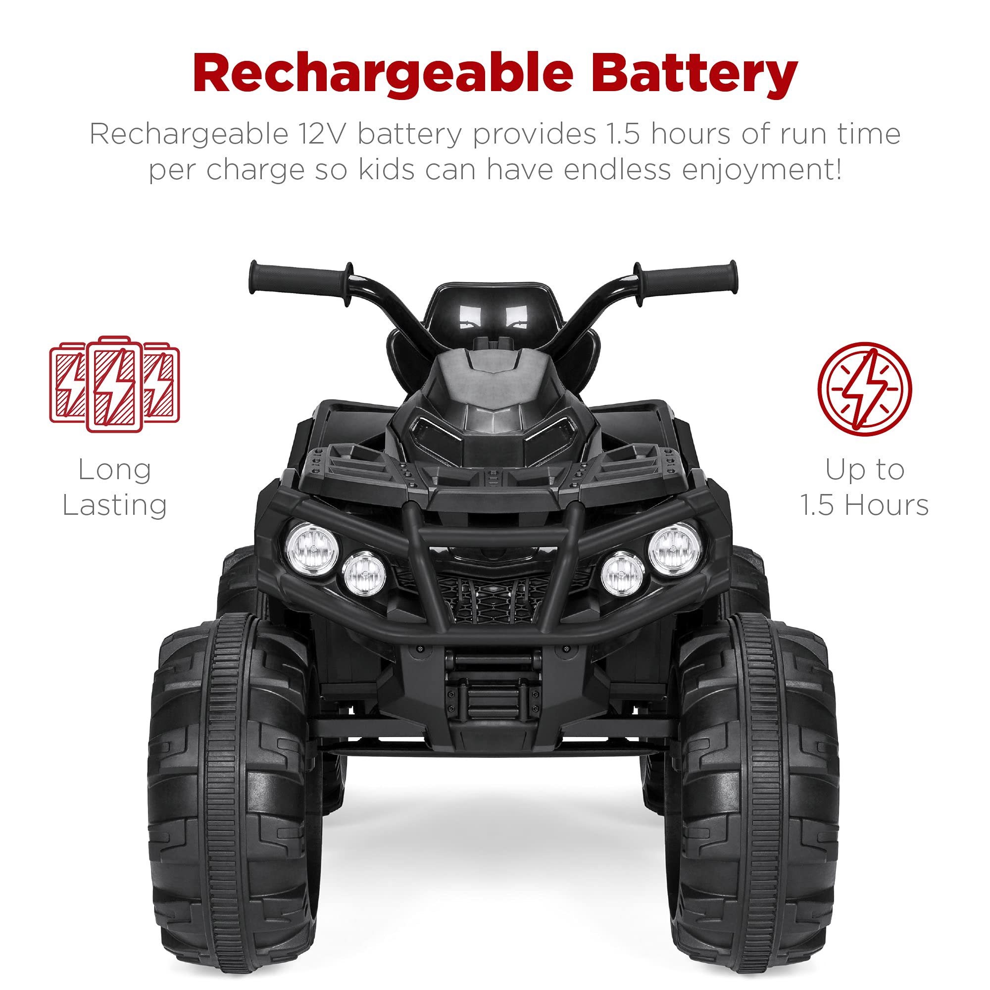 Best Choice Products 12V Kids Ride-On Electric ATV, 4-Wheeler Quad Car Toy w/Bluetooth Audio, 3.7mph Max Speed, Treaded Tires, LED Headlights, Radio - Black