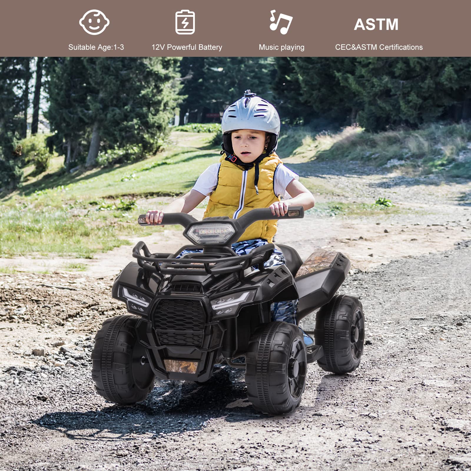 6V Electric Kids ATV Quad with Headlights, MP3, USB - For 18-36 Month Boys and Girls