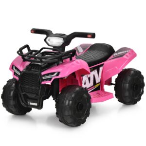 honey joy kids atv, 4 wheeler battery powered toddler quad with storage box, horn, music, led headlights, 6v ride on atv toy, gift for boys girls(pink)