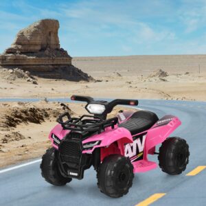 HONEY JOY Kids ATV, 4 Wheeler Battery Powered Toddler Quad with Storage Box, Horn, Music, LED Headlights, 6V Ride On ATV Toy, Gift for Boys Girls(Pink)