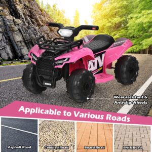 HONEY JOY Kids ATV, 4 Wheeler Battery Powered Toddler Quad with Storage Box, Horn, Music, LED Headlights, 6V Ride On ATV Toy, Gift for Boys Girls(Pink)