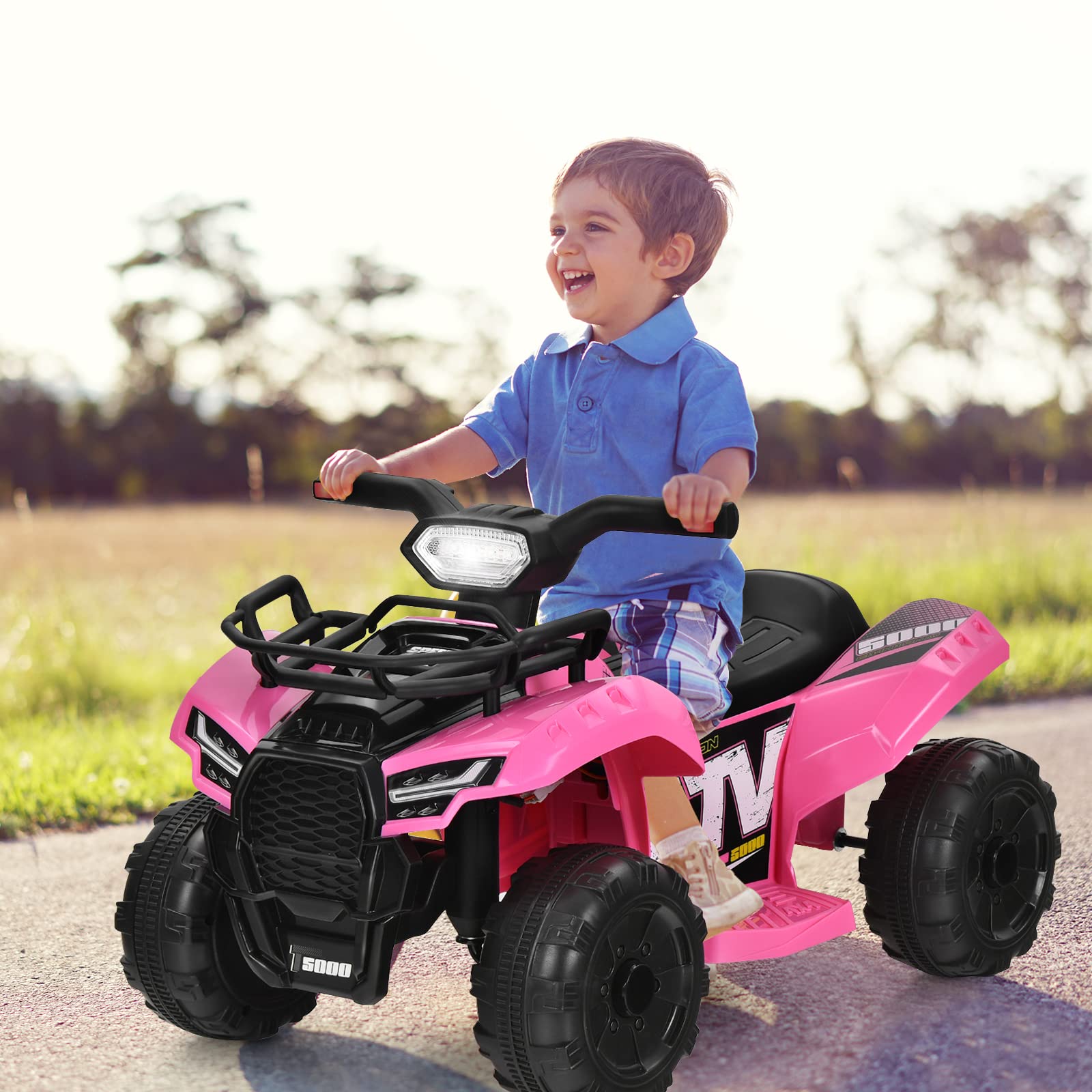 HONEY JOY Kids ATV, 4 Wheeler Battery Powered Toddler Quad with Storage Box, Horn, Music, LED Headlights, 6V Ride On ATV Toy, Gift for Boys Girls(Pink)