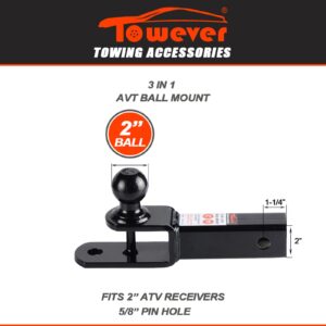 Towever 84209 2 inches ATV Receiver Hitch 3 in 1 Ball Mount with 2 inches Ball