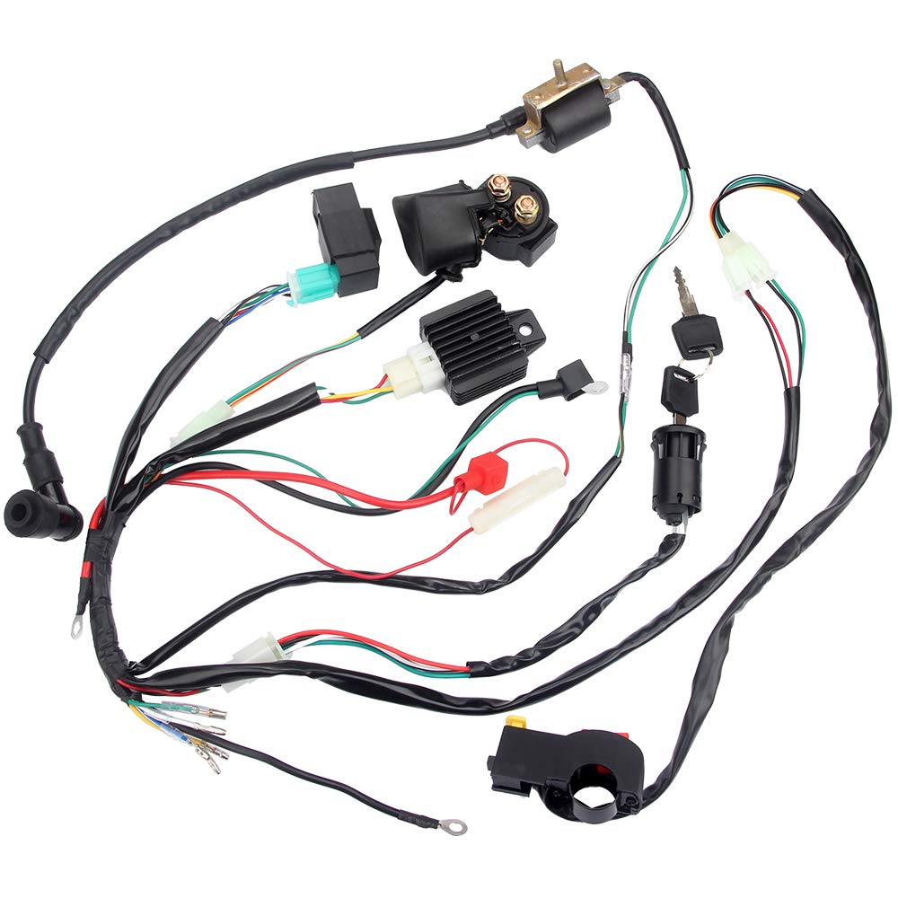 DKIIGAME Electric Start Engine Wiring Harness Coil CDI Solenoid Relay for50cc 70cc 110cc 125cc 4 Stroke ATV Pit Quad Dirt Bike Go Kart Scooter Buggy