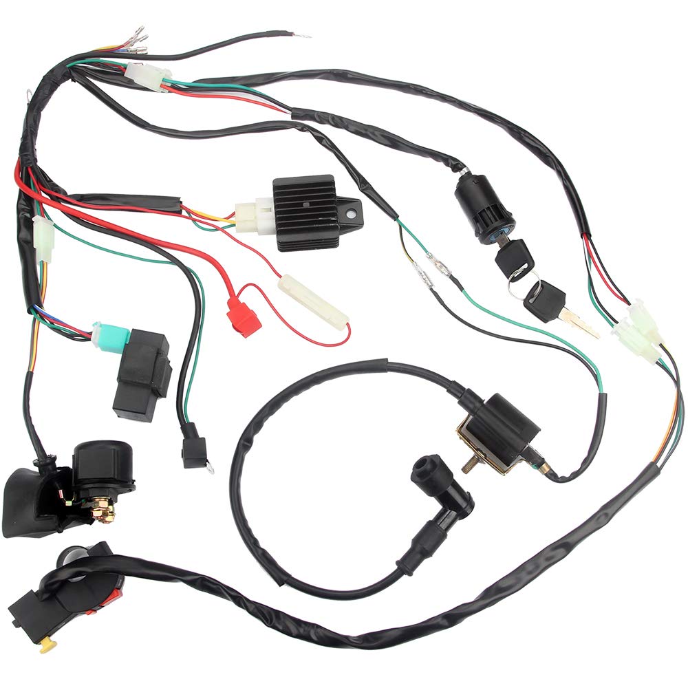 DKIIGAME Electric Start Engine Wiring Harness Coil CDI Solenoid Relay for50cc 70cc 110cc 125cc 4 Stroke ATV Pit Quad Dirt Bike Go Kart Scooter Buggy