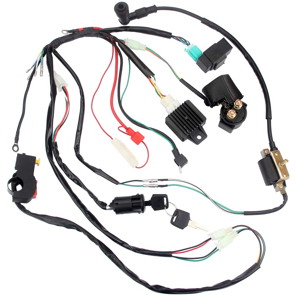 DKIIGAME Electric Start Engine Wiring Harness Coil CDI Solenoid Relay for50cc 70cc 110cc 125cc 4 Stroke ATV Pit Quad Dirt Bike Go Kart Scooter Buggy