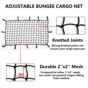 Funmit 22"x38" Cargo Net Stretches to 44"x76", Latex Bungee Cargo Net with 2"X2" Small Mesh and 12 Adjustable Plastic Hooks, for Car ATV Boat SUV Van Trailer Snowmobile (Black)