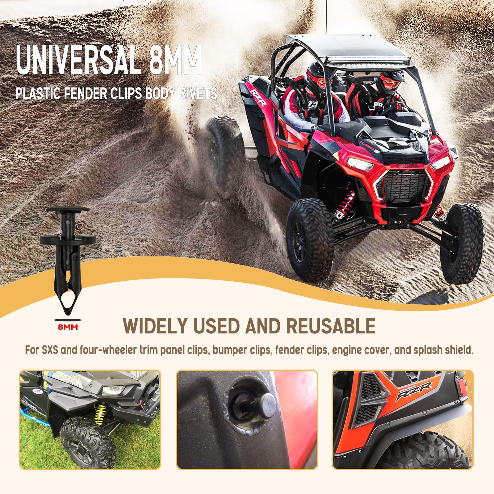 UNIGT 150pcs ATV UTV Body Fastener Rivets Push Pin Compatible with Can Am 293150089 Polaris 7661855 RZR Ranger Suzuki Kawasaki Rancher 90653-HC4-900 Plastic Fender Clips