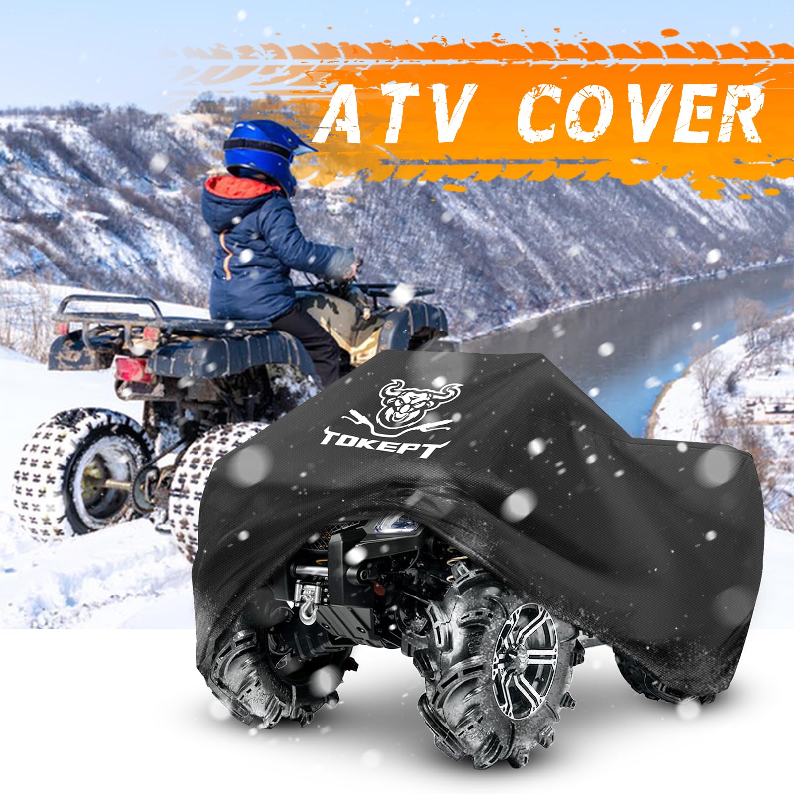 Tokept ATV Cover, Heavy Duty Black Waterproof Oxford Fabric Protective 4 Wheeler Quad Cover for 86" Kawasaki Honda Polaris Yamaha (86''L x 38''W x 42''H)