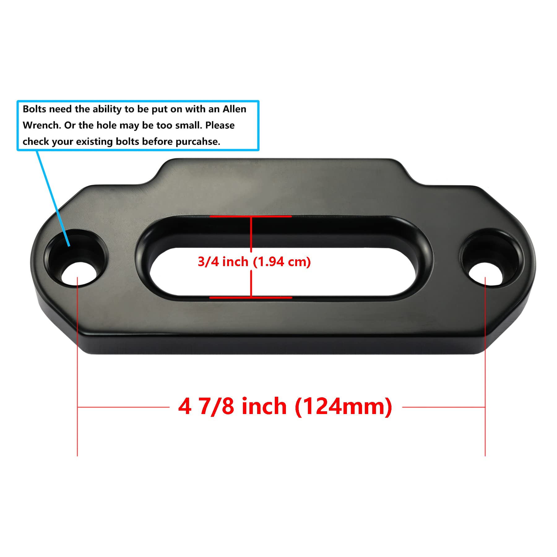 Ucreative Aluminum Hawse Fairlead for ATV 2000-3500 LBs Winch 4 7/8" (124mm) Mount Glossy (Black)