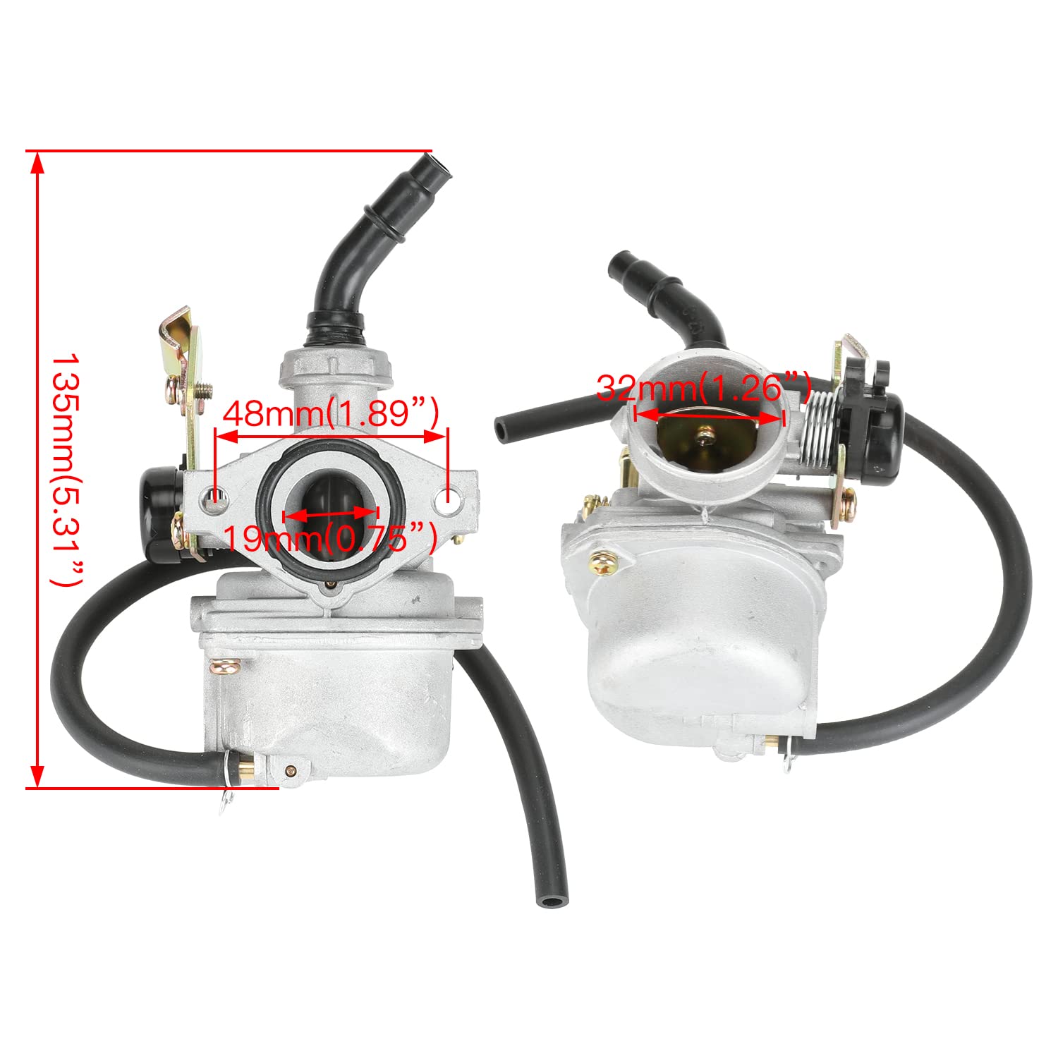 YOXUFA PZ19 Carburetor Carb Cable Choke for TaoTao Baja Kazuma Loncin Sunl Peace Sports Kayo Fox SSR Lazer 6 Kandi 50 70 90 110 125cc Chinese 4 Wheeler ATV Quad Pit Dirt Bike Go Kart Cart Moped Parts