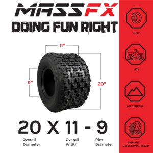 MASSFX Sport ATV Tire Set - Two Rear 20x11-9 - 4 Ply Rating - 1/2” Tread Depth - 20x11x9 (Two Pack)